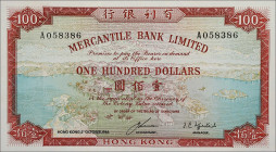 HONG KONG. Mercantile Bank Limited. 100 Dollars, 1965. P-244b Choice AU.
This lightly folded note has a deeply inked print with plenty of embossing s...