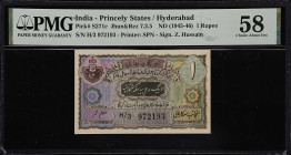 INDIA - PRINCELY STATES. Government of Hyderabad. 1 Rupee, ND (1941-45). P-S271c. PMG Choice About Uncirculated 58.
Printed by SPN. Signature of Z. H...