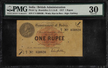 INDIA. Government of India. 1 Rupee, 1917. P-1g. Jhun&Rez 3.1.1A-B. PMG Very Fine 30.
Jhun&Rez 3.1.1A-B. Star in box watermark. A solid mid-grade exa...