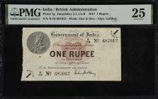 INDIA. Government of India. 1 Rupee, 1917. P-1g. Jhun3.1.1A-B. PMG Very Fine 25.
Star in box watermark. A popular KGV Indian note. PMG Comments "Mino...
