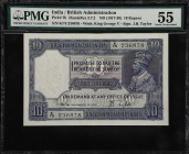 INDIA. Government of India. 10 Rupees, ND (1917-30). P-7b. Jhun&Rez 3.7.2. PMG About Uncirculated 55.
Bold colors highlight this visually appealing n...