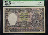 INDIA. Reserve Bank of India. 1000 Rupees, ND (1937). P-21a. PCGS Currency Extremely Fine 40.
Bombay. An important 1,000 Rupees KGVI note which is th...