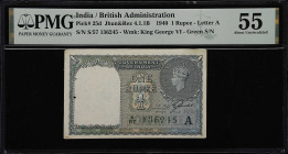 INDIA. Lot of (2). Government of India. 1 Rupee, ND (1940). P-25d. Jhun&Rez 4.1.1B. Consecutive. PMG About Uncirculated 55 & Choice About Uncirculated...