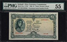IRELAND. Currency Commission - Irish Free State. 1 Pound, 1928. P-2Aa. PMG About Uncirculated 55.
Lightly circulated Lady Lavery ace.

Estimate: $5...