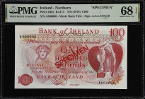 IRELAND, NORTHERN. Bank of Ireland. 100 pounds, ND (1978). P-64bs. BA115. Specimen. PMG Superb Gem Uncirculated 68 EPQ.
Great color is displayed on t...