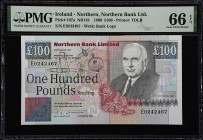 IRELAND, NORTHERN. Northern Bank Limited. 100 Pounds, 1990. P-197a. NR118. PMG Gem Uncirculated 66 EPQ.
NR118. A problem free colorful example from T...