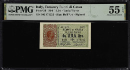 ITALY. Treasury Buoni di Cassa. 1 Lira, 1894. P-34. PMG About Uncirculated 55 EPQ.
A problem free 1894 1 Lira with just a touch of circulation.

Es...