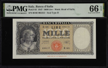 ITALY. Lot of (2). Banca d'Italia. 1000 Lire, 1947. P-83. Consecutive. PMG Gem Uncirculated 65 EPQ & Gem Uncirculated 66 EPQ.
A consecutive pair of 1...