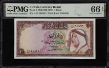 KUWAIT. Kuwait Currency Board. 1 Dinar, 1960 (ND 1961). P-3. PMG Gem Uncirculated 66 EPQ.
Watermark of Emir Abdullah. A catalog number which is alway...