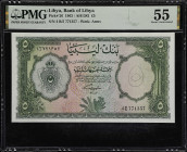 LIBYA. Bank of Libya. 5 Pounds, 1963. P-26. PMG About Uncirculated 55.
AH1382. Just a touch of circulation on this very desirable 1963 5 Pound. Comme...