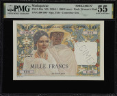 MADAGASCAR. Banque de Madagascar et des Comores. 1000 Francs, ND (1950-51). P-48as. Specimen. PMG About Uncirculated 55.
A beautiful French design fo...