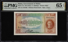 MALTA. Government of Malta. 2 Shillings, ND (1942). P-17a. PMG Gem Uncirculated 65 EPQ.
A really nice example that sits above the population report a...