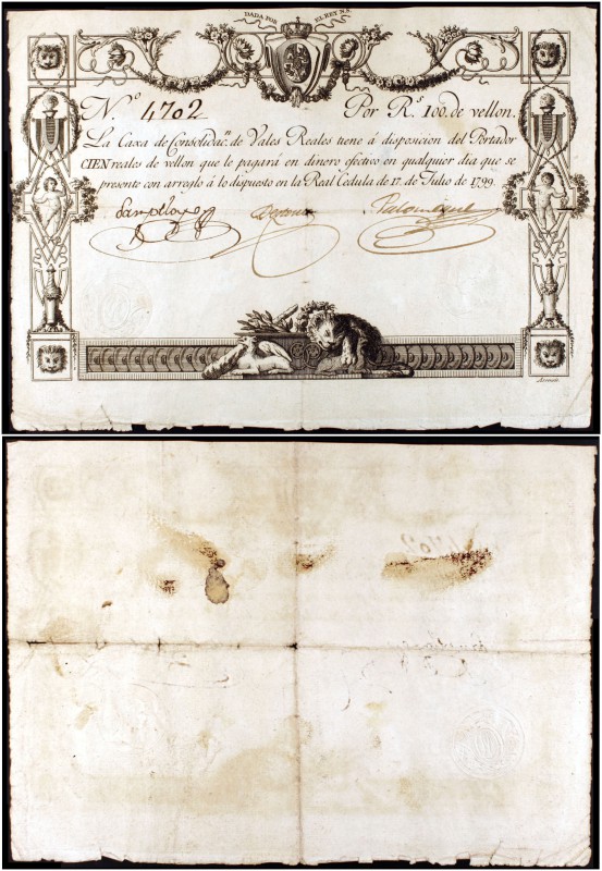 1799. Banco Nacional de San Carlos. Caja de Consolidación de Vales Reales. 100 r...