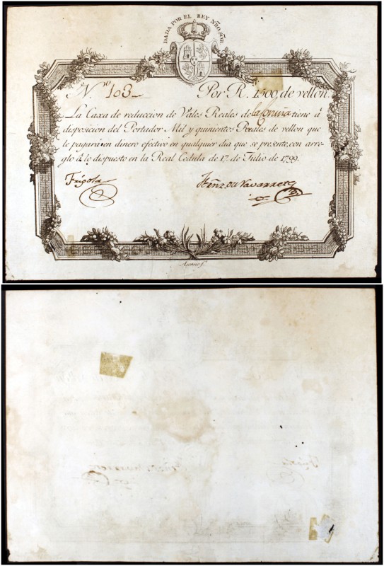 1799. Banco Nacional de San Carlos. Caja de reducción de Vales Reales. La Coruña...