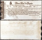 1837. Carlos V, Pretendiente. Tesoro Real de España. 50 pesos fuertes. (Ed. A21, mismo ejemplar) (Ed. 21, mismo ejemplar) (Filabo 3CR). Fecha manuscri...
