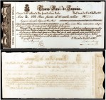 1837. Carlos V, Pretendiente. Tesoro Real de España. 100 pesos fuertes. (Ed. A22) (Ed. 22) (Filabo 4CR). Fecha manuscrita el 16 de julio de 1838. Seri...