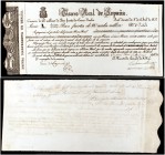 1837. Carlos V, Pretendiente. Tesoro Real de España. 200 pesos fuertes. (Ed. A23) (Ed. 23) (Filabo 5CR). Fecha manuscrita el 15 de mayo de 1839. Serie...