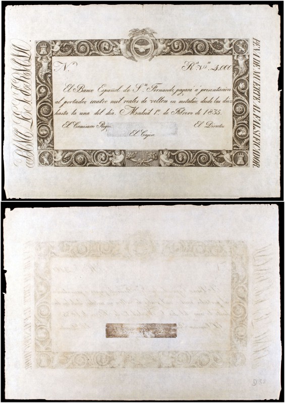 1835. Isabel II. Banco de San Fernando. 4000 reales de vellón. (Ed. A25a) (Ed. 2...