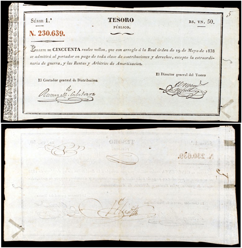 1838. Isabel II. Tesoro Público. 50 reales. (Ed. publica el mismo ejemplar en la...