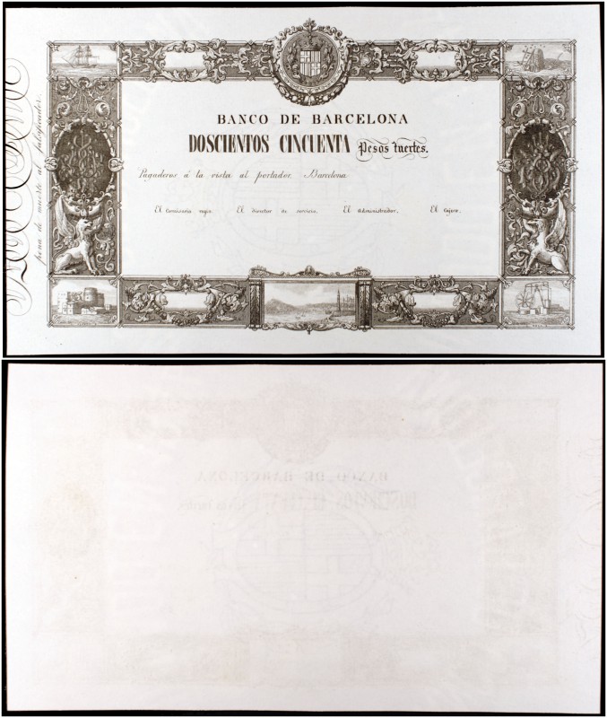 (1845). Banco de Barcelona. 250 pesos fuertes. (Ed. hace mención en la pág. 7) (...