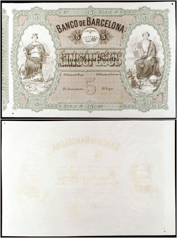 18... (1868). Banco de Barcelona. 5 pesos fuertes. (Ed. A57F) (Ed. 61 sim) (Fila...