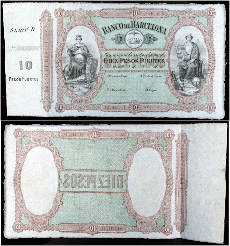 18... (1868). Banco de Barcelona. 10 pesos fuertes. (Ed. A58) (Ed. 62) (Filabo 1...