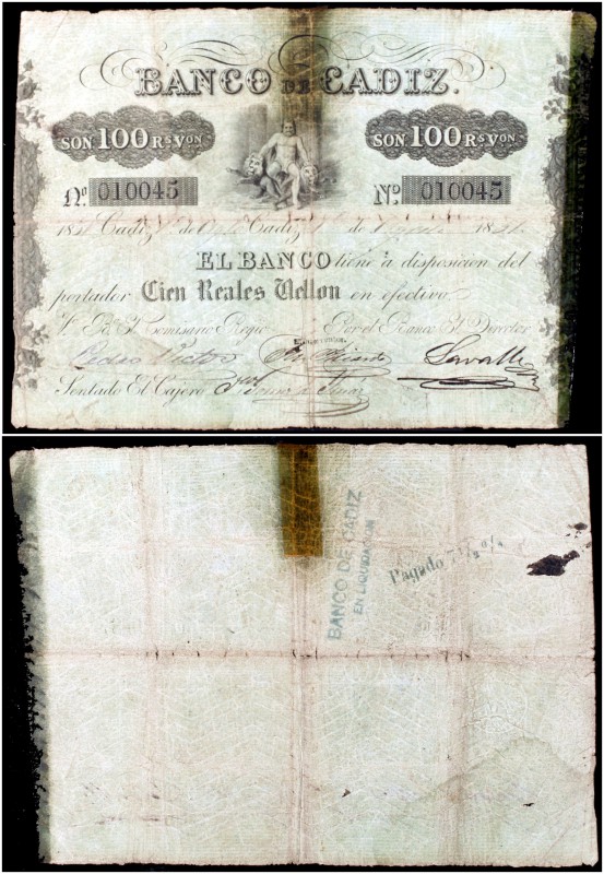 1861. Banco de Cádiz. 100 reales de vellón. (Ed. A66) (Ed. 70) (Filabo 1CA) (Rui...
