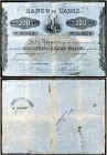Banco de Cádiz. 200 reales de vellón. (Ed. A75) (Ed. 79) (Filabo 10CA) (Ruiz y Alentorn 527) (Pick S292). Sin fecha. III emisión. Cuatro firmas y rese...