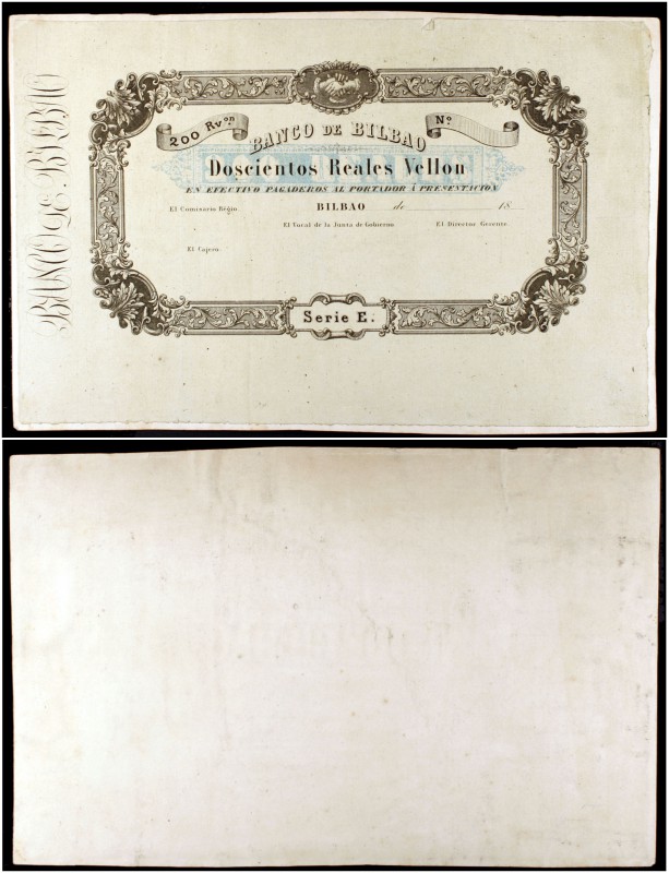 18... (1852). Banco de Bilbao. 200 reales de vellón. (Ed. NE2p) (Ed. NE3P) (Fila...