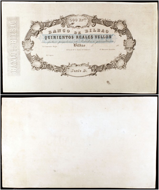 18... (1852). Banco de Bilbao. 500 reales de vellón. (Ed. NE3p) (Ed. NE4P) (Fila...