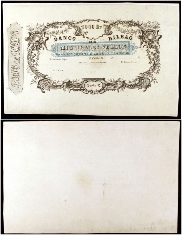 18... (1852). Banco de Bilbao. 1000 reales de vellón. (Ed. NE4p) (Ed. NE5P) (Fil...