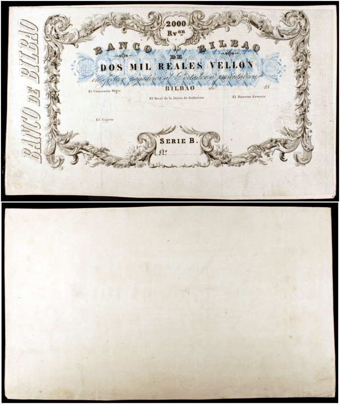 18... (1852). Banco de Bilbao. 2000 reales de vellón. (Ed. NE5p) (Ed. NE6P) (Fil...