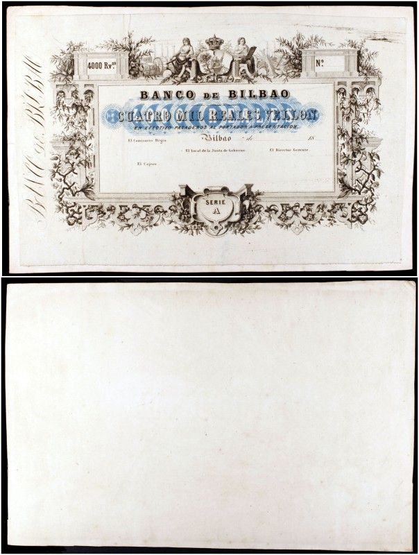 18...(1852). Banco de Bilbao. 4000 reales de vellón. (Ed. NE6p, mismo ejemplar) ...