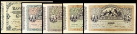 (1859). Banco de Bilbao. 100, 200, 500, 1000 y 2000 reales de vellón. Conjunto de los cinco valores. Facsímiles publicados por el propio Banco. Firmad...