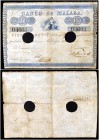1863. Banco de Málaga. 100 reales de vellón. (Ed. A98 var) (Ed. 102 var) (Filabo 1MA var) (Pick S321a var). 24 de (...). I emisión. Impreso en azul. F...