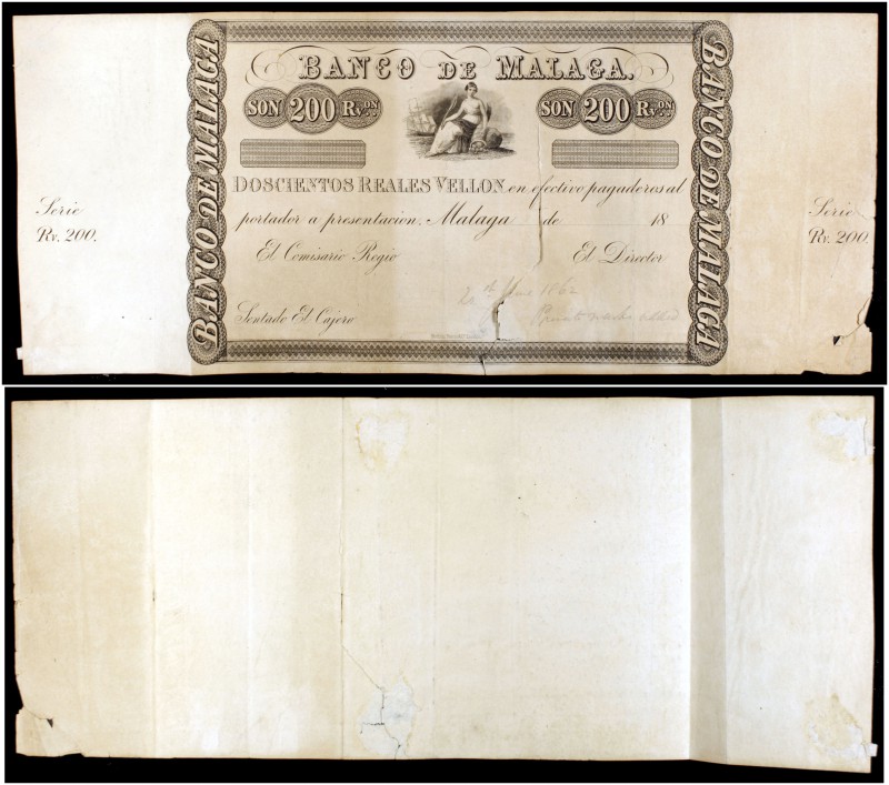 18...(1856). Banco de Málaga. 200 reales de vellón. (Ed. A99) (Ed. 103) (Filabo ...