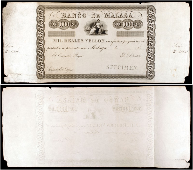 18... (1856). Banco de Málaga. 1000 reales de vellón. (Ed. A101 sim) (Ed. 105M) ...