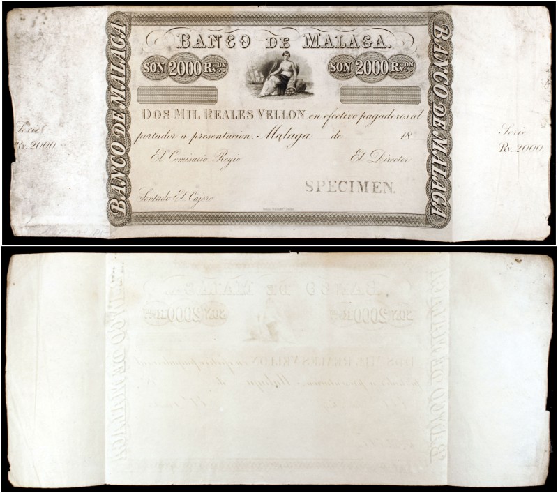 18... (1856). Banco de Málaga. 2000 reales de vellón. (Ed. A102 sim) (Ed. 106M) ...