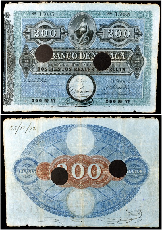 (1856). Banco de Málaga. 200 reales de vellón. (Ed. A105) (Ed. 109) (Filabo 8MA)...
