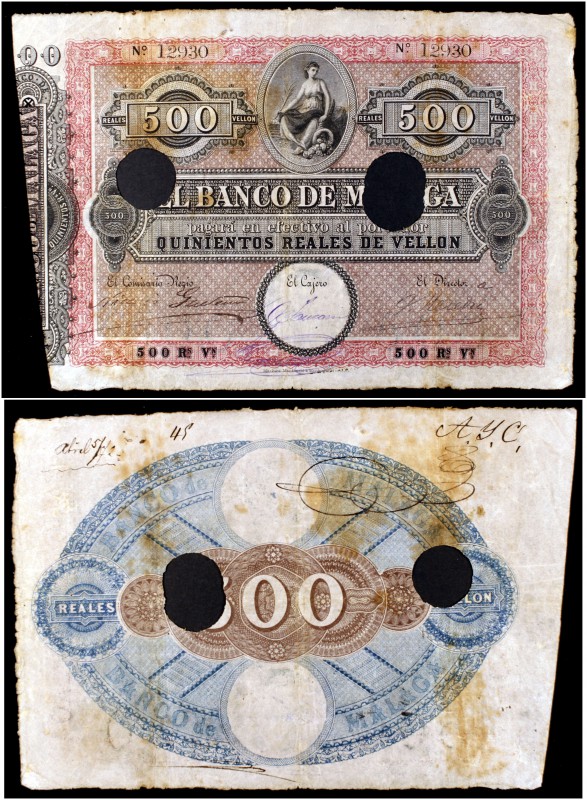 (1856). Banco de Málaga. 500 reales de vellón. (Ed. A106) (Ed. 110) (Filabo 9MA)...
