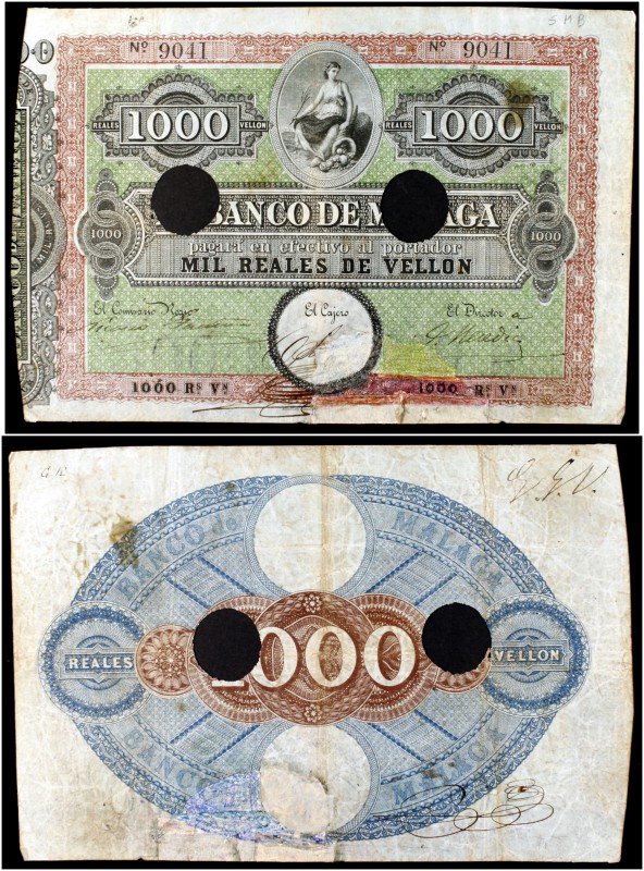 (1856). Banco de Málaga. 1000 reales de vellón. (Ed. A107) (Ed. 111) (Filabo 10M...
