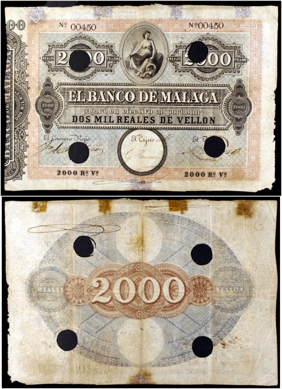 (1856). Banco de Málaga. 2000 reales de vellón. (Ed. A108) (Ed. 112) (Filabo 11M...