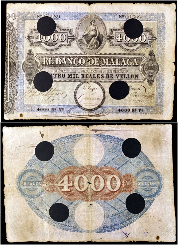 (1856). Banco de Málaga. 4000 reales de vellón. (Ed. A109) (Ed. 113) (Filabo 12M...