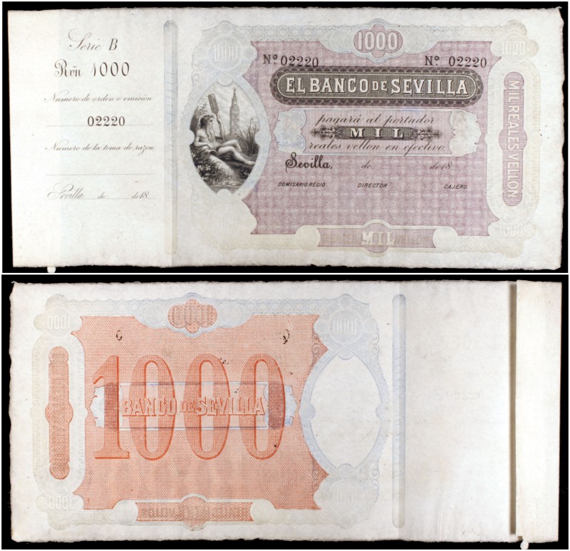 18... (1857). Banco de Sevilla. 1000 reales de vellón. (Ed. A116, mismo ejemplar...