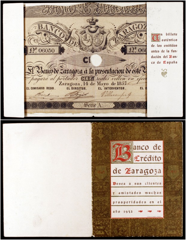 1857. Banco de Zaragoza. 100 reales de vellón. (Ed. A117A) (Ed. 126A) (Filabo 1-...