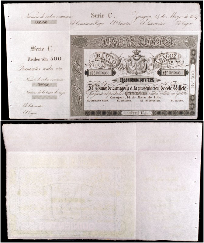 1857. Banco de Zaragoza. 500 reales de vellón. (Ed. A119B) (Ed. 128B) (Filabo 3-...