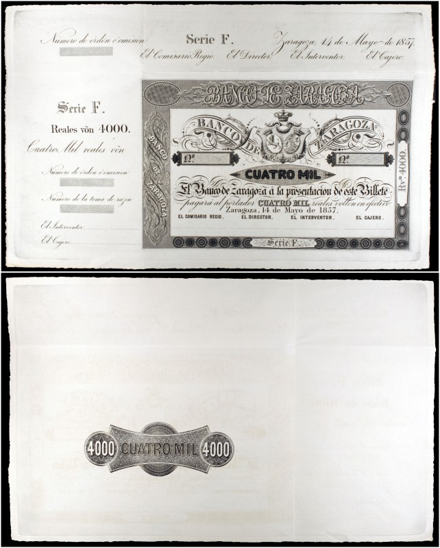 1857. Banco de Zaragoza. 4000 reales de vellón. (Ed. A121Ap) (Ed. 130P) (Filabo ...