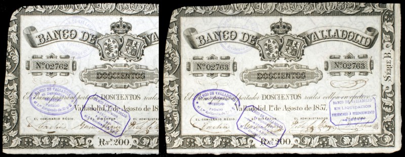 1857. Banco de Valladolid. 200 reales de vellón. (Ed. A123) (Ed. 132) (Filabo 2V...