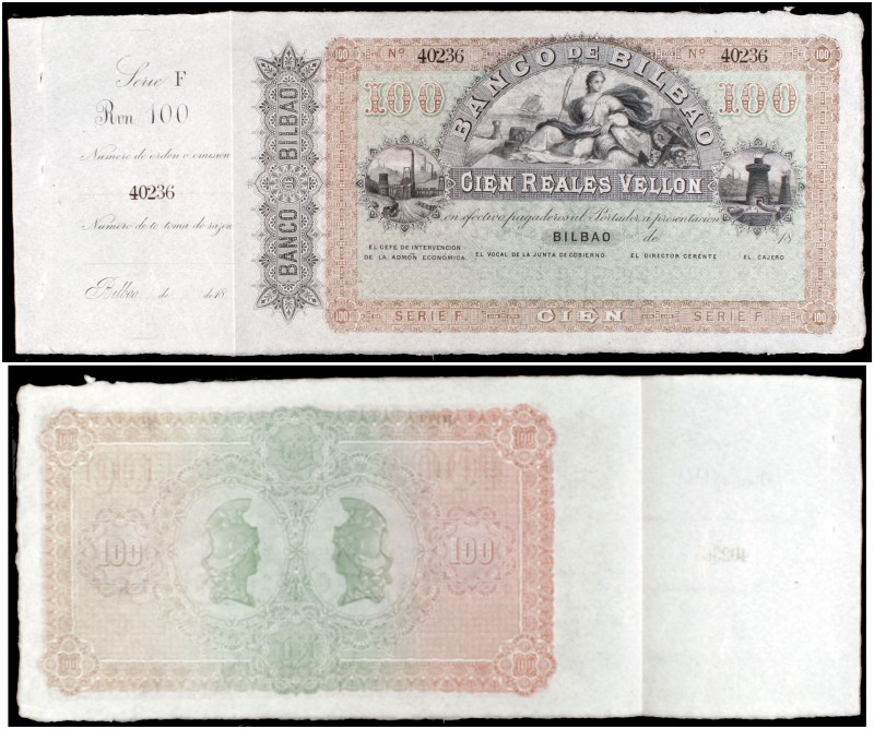 18... (1857). Banco de Bilbao. 100 reales de vellón. (Ed. A134) (Ed. 143) (Filab...