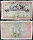 1870. Banco de Bilbao. 100 reales de vellón. (Ed. A134 var) (Ed. 143) (Filabo 1BI) (Ruiz y Alentorn 568). 8 de mayo. Serie F. Con firmas y numeración....